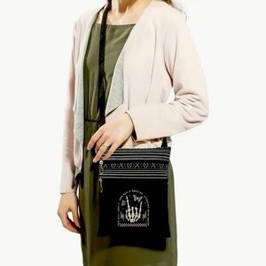 New - Vintage Style - Rock Skull & Letter Print Crossbody Bag - Black /White